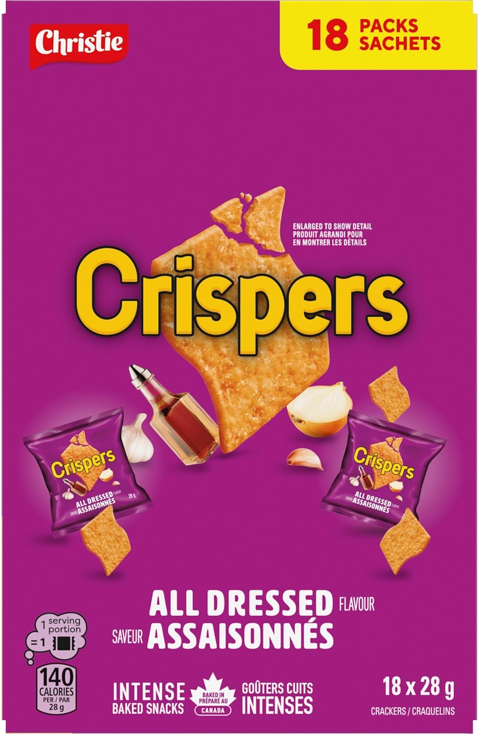 CRISPERS, All Dressed Flavour, 18 Individually Wrapped Snack Packs, Bulk Lunch School Snacks, Value Pack, Is It a Chip or a Cracker, 504 g (28 g bags each) - Image 8
