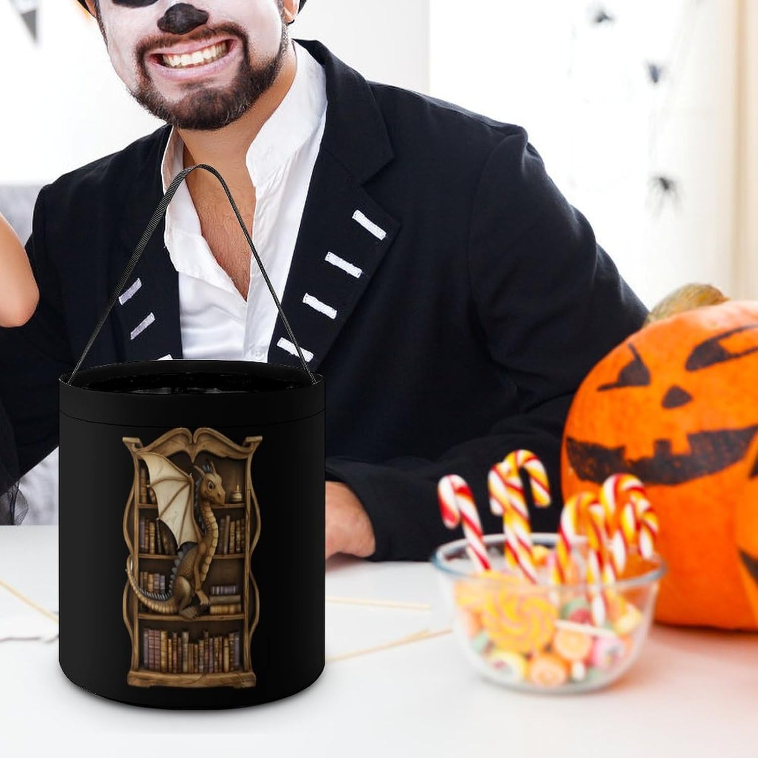 World Full Bookworms Be A Book Dragon Halloween Treat Bag Reusable Candy Basket Tote Goody Bags Gift Party