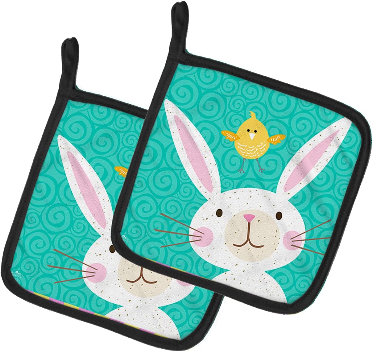 Caroline's Treasures VHA3032PTHD Happy Easter Rabbit Pair of Pot Holders Kitchen Heat Resistant Pot Holders Sets Oven Hot Pads for Cooking Baking BBQ, 7 1/2 x 7 1/2