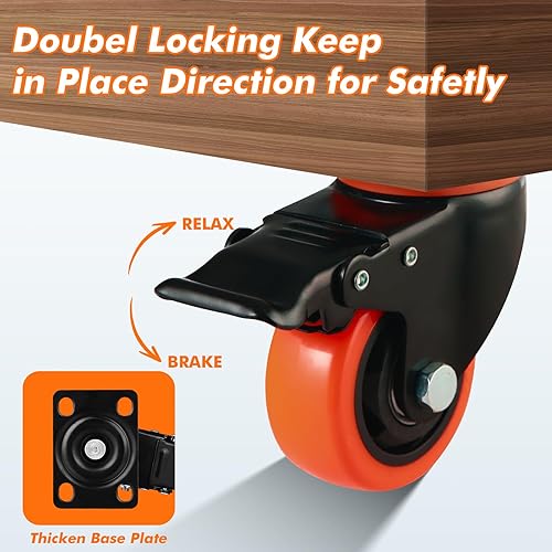 Miniatura 6 de Juego de 4 y 8 ruedas giratorias resistentes de bloqueo (4 x 4 pulgadas, naranja)