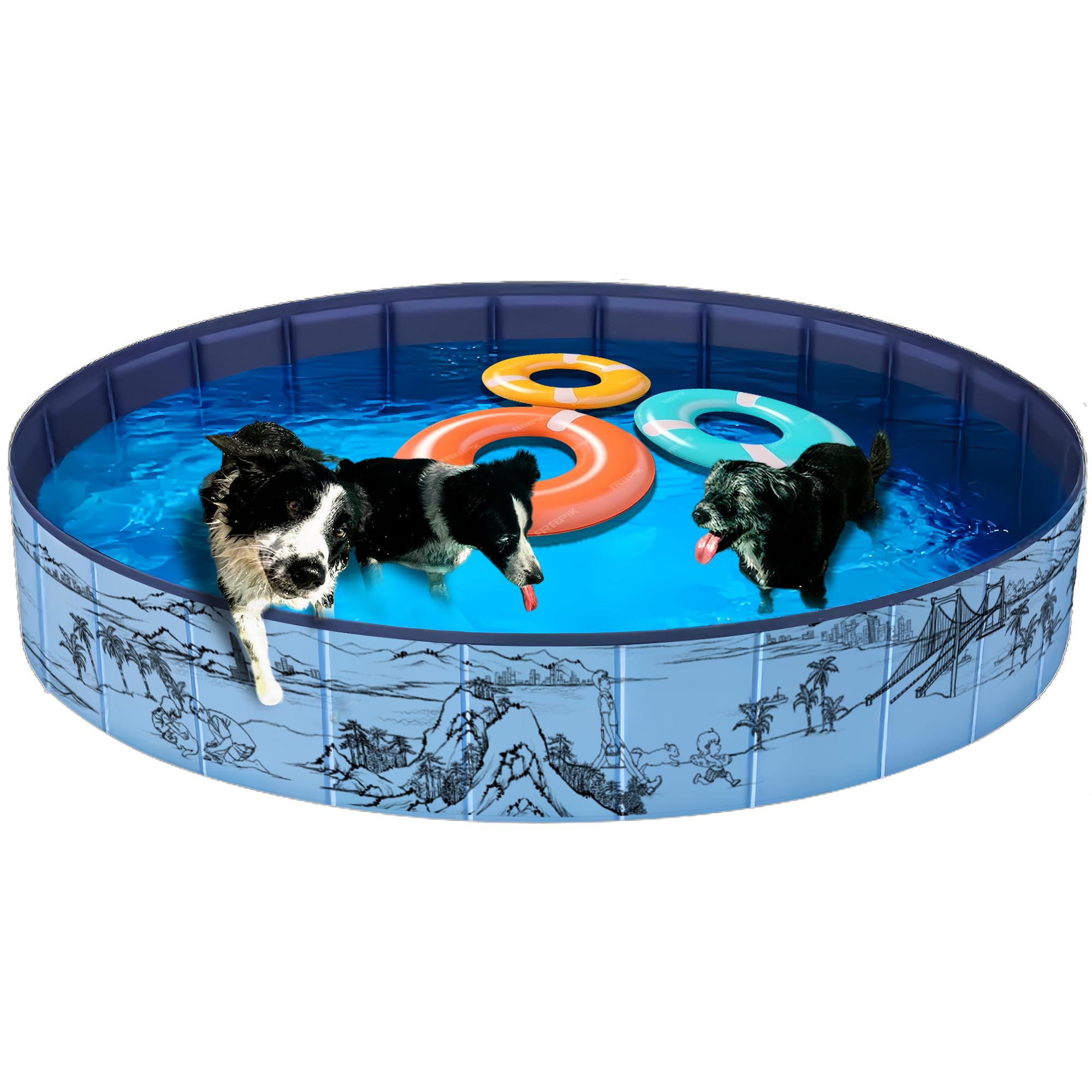 JEASONG Piscine pliable de 180 cm pour animaux de compagnie – Baignoire en PVC renforcé, design portable pour chiens et chiots, pas besoin de pompe (extérieur/voyage)