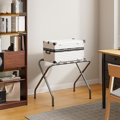 Miniatura 4 de HOOBRO Portaequipajes, soporte plegable de metal para maleta para habitación de invitados, soporta hasta 100 libras, 27 x 15.3 x 22 pulgadas, marco