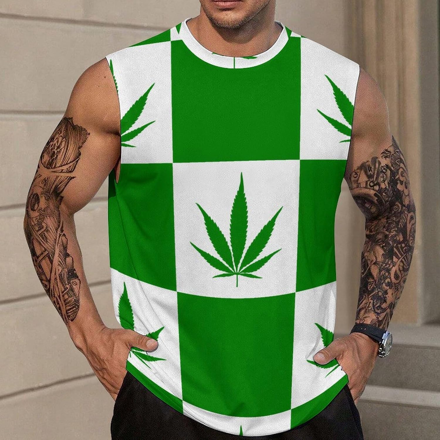 Flag of Canada Weed Men Summer Sleeveless Crew Neck Top 5XL