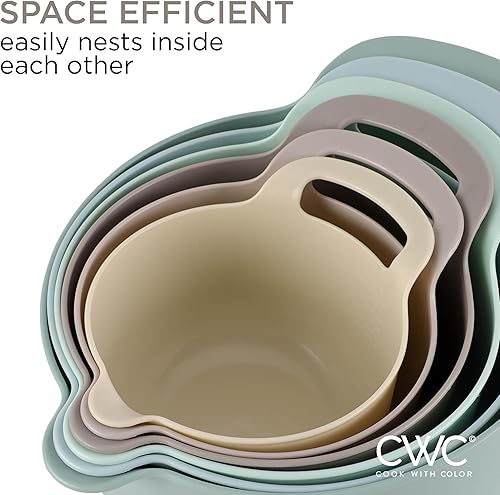 Vista 220 de COOK WITH COLOR Nesting - Juego de cuencos de plástico para mezclar con boquillas y asas, color rosa, 4 piezas antideslizantes