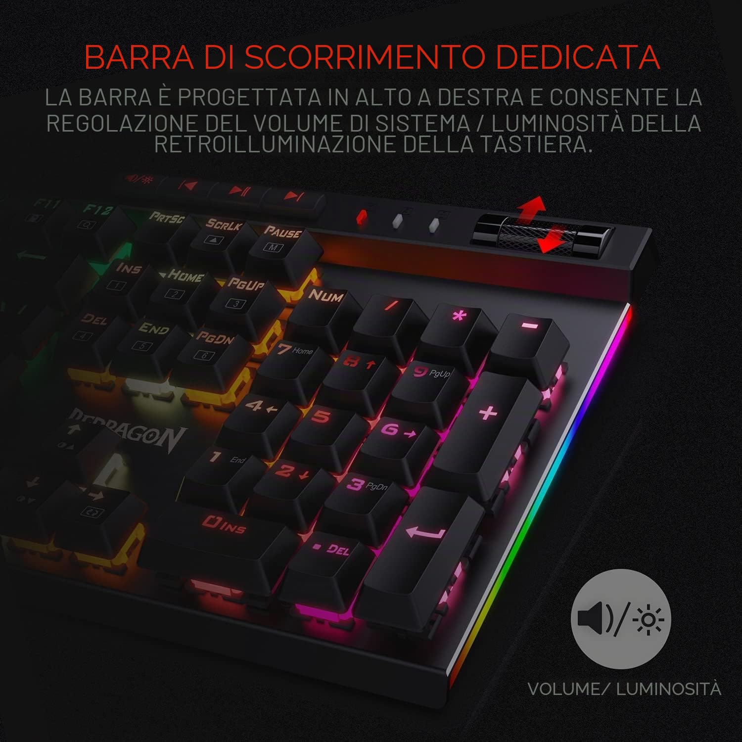Redragon K580 VATA RGB Retroilluminato Tastiera di Gioco, 104 Tasti con Interruttori Marroni, Personalizzabile RGB Retroilluminato, 5 Tasti Macro a Bordo e Pannello di Controllo Dedicato, US Layout