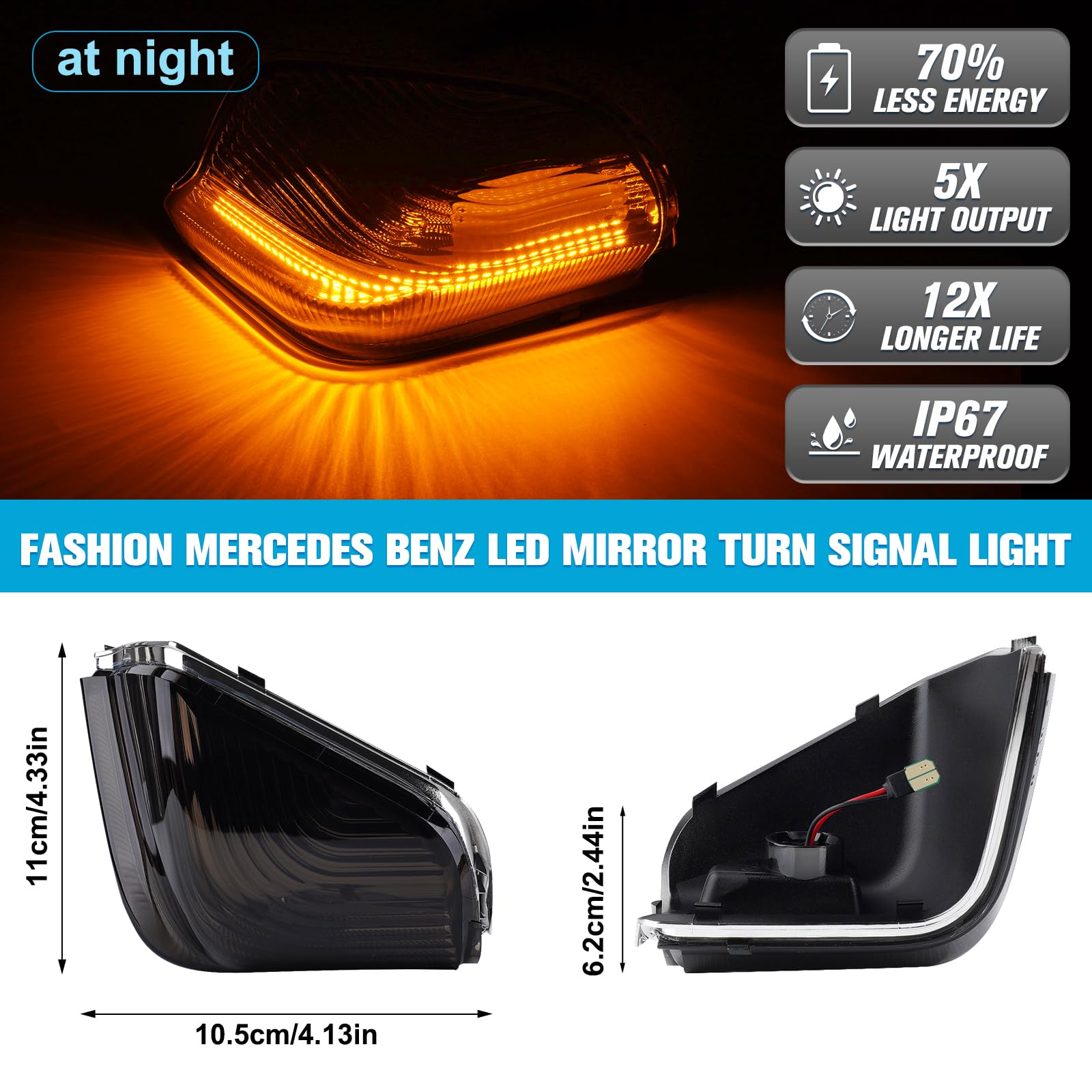 POPMOTORZ LED Clignotant Rétroviseur pour Mercedes-Benz Sprinter W906 2006-2021 VW 2006-2021, LED Clignotant Latéral Rétroviseur Indicateurs avec Canbus Sans Erreur 2835 SMD, 2 Pièces