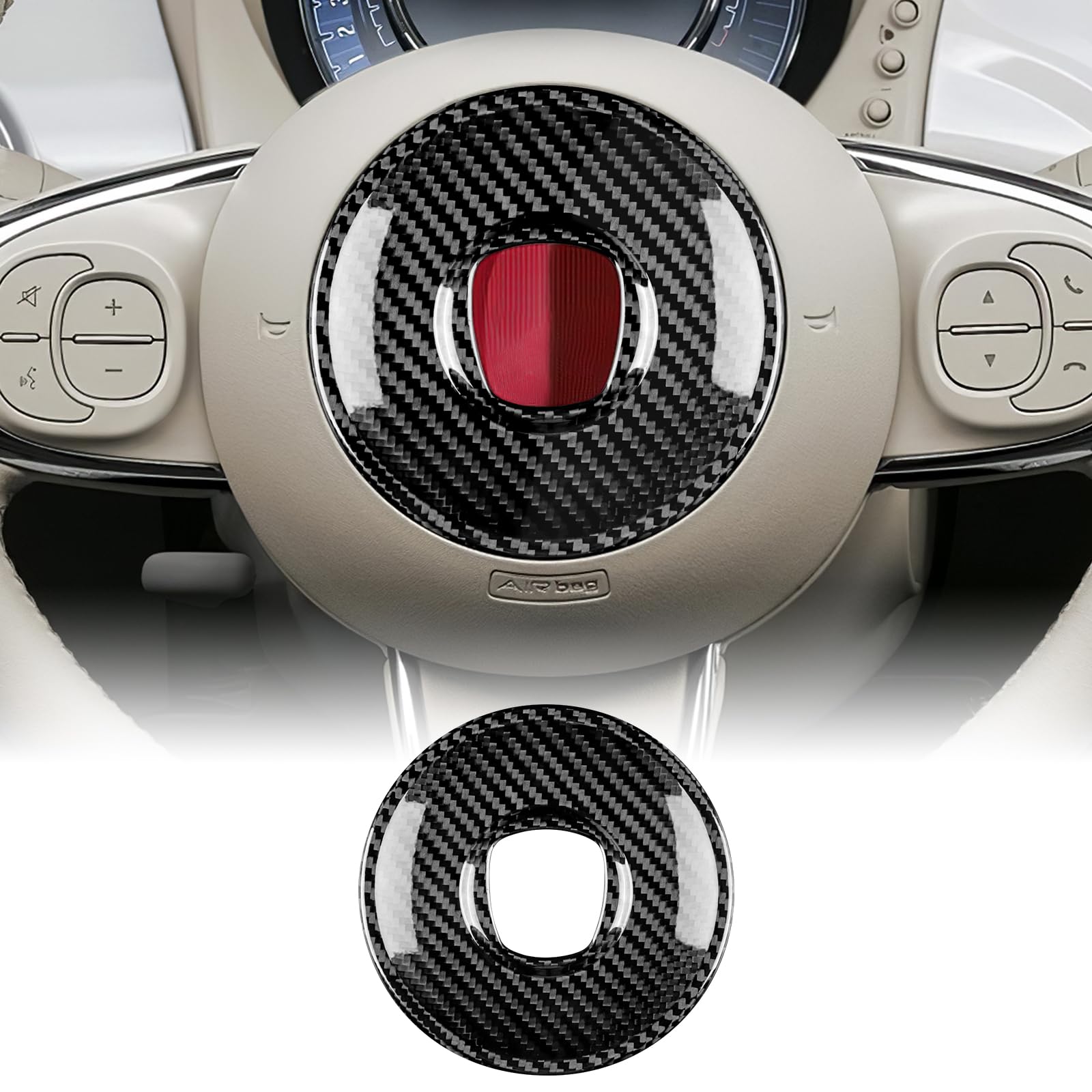 Coprivolante In Fibra Di Carbonio Per Fiat 500 Abarth 595 2008-2023 - Adesivo Decorativo Nero