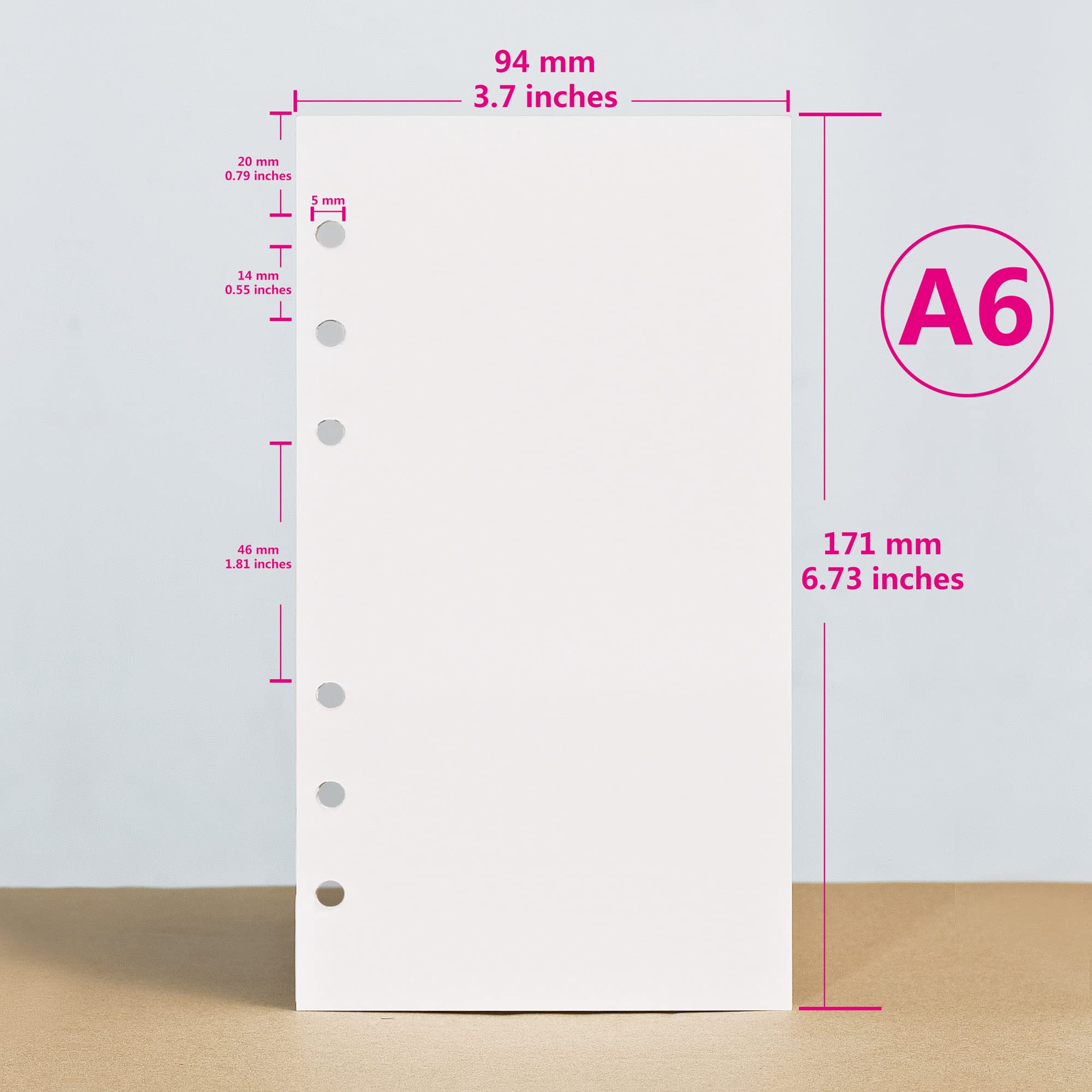 A6 Carta di Ricarica 135 Fogli, Inserti per Planner con Griglia 6 Fori Bianco per Filofax Bullet Journal