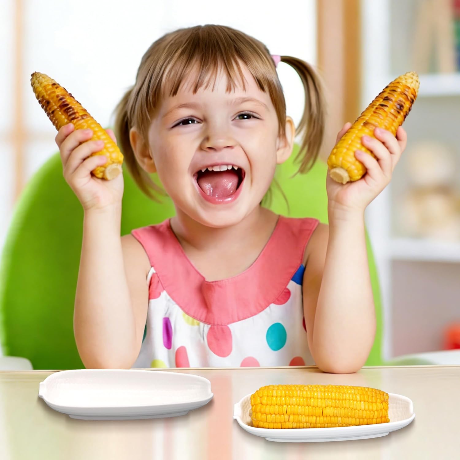 Kochorie 6 Pack Ceramic Corn Cob Holders 9 Inch Corn Dishes Non-slip Bottom White Corn Shape Dishes, Microwave Dishwasher Oven Safe for Salad Dessert Appetizers Butter Corn Cob Trays(White)