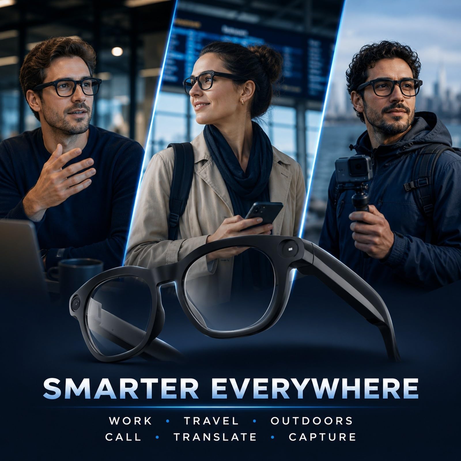 Occhiali Video Intelligenti con Fotocamera 8MP e Traduzione for i Vlogs