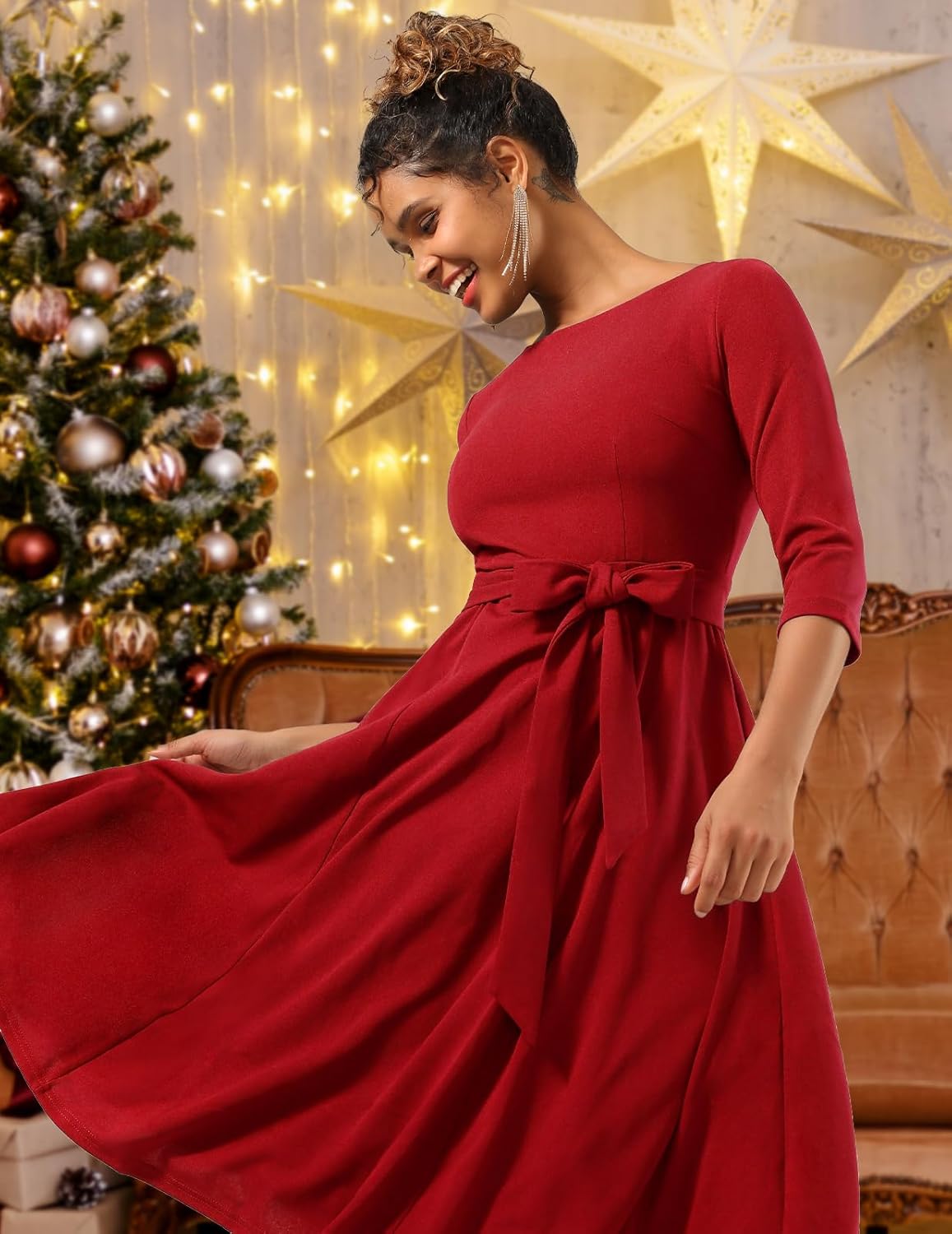 DRESSTELLS Sparkly Cocktail Dresses for Women, 3/4 Sleeve Sequin Wedding Guest Formal Tea Party Glitter Dress - Image 2