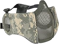 Vista 22 de AOUTACC Máscara de malla de airsoft plegable, máscaras de malla tácticas militares de nailon de media cara con protección para los oídos ajustables