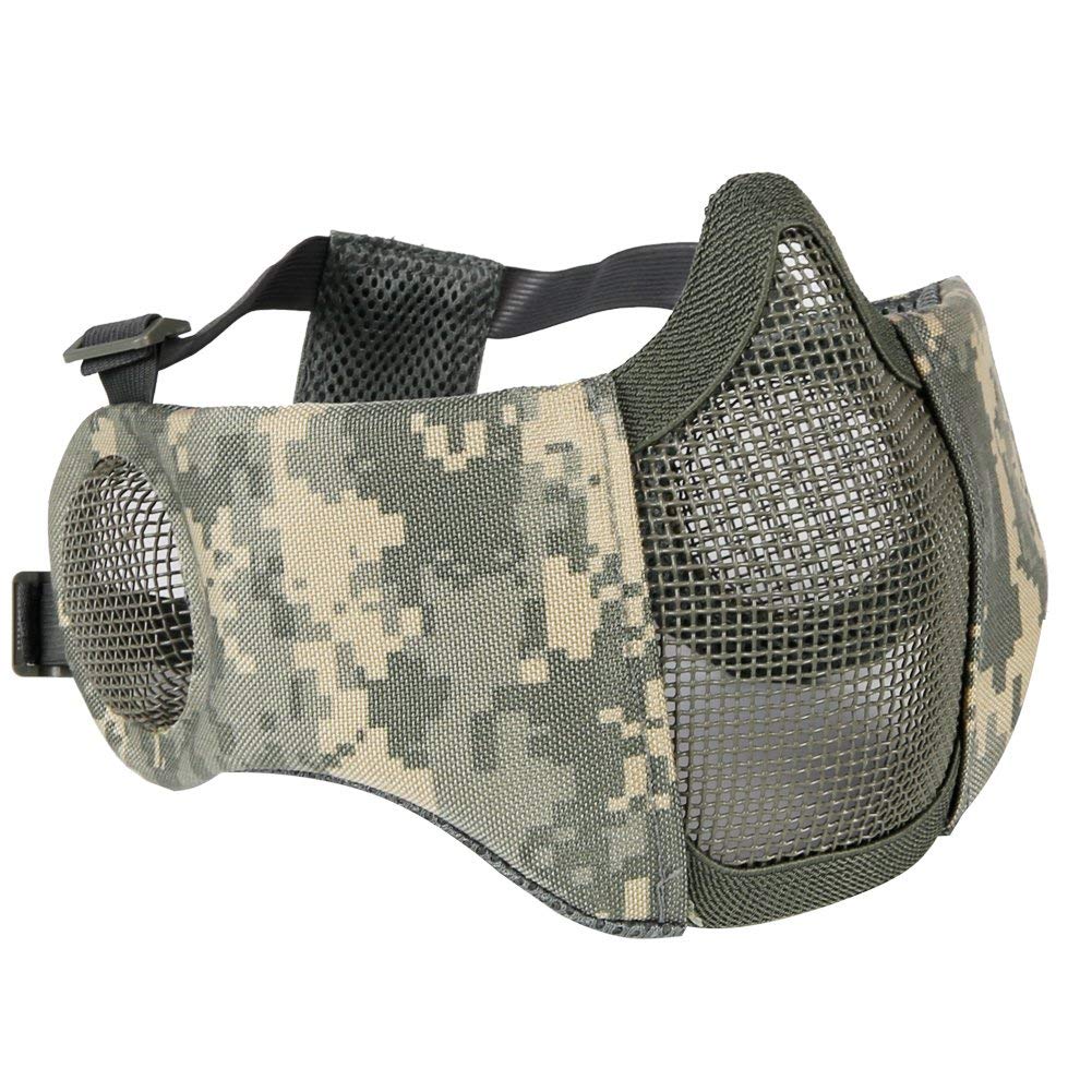 AOUTACC Foldable Airsoft Mesh Mask, Nylon Military Tactical Half Face Mesh Masks with Ear Cover Protection Adjustable CS Protective Lower Guardfor Mask CS Hunting Paintball Shooting