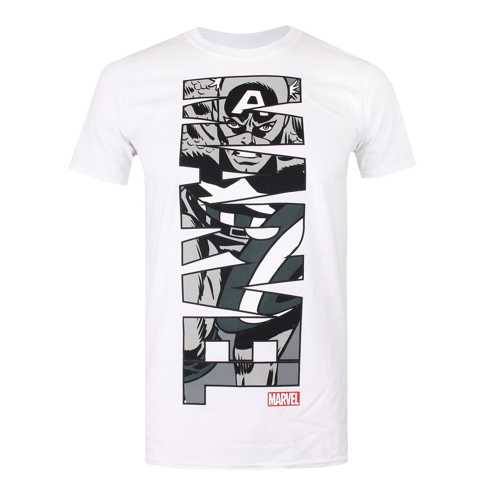 Marvel Men's Captain America Vertical T Shirt, White, M UK
