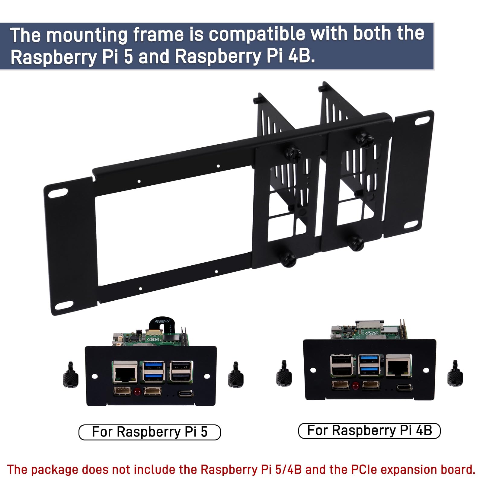 GeeekPi 10" 2U Rack Mount for Raspberry Pi 5/4B/3B+/3B, holds up to 4 Raspberry Pi Boards, compatible with DeskPi RackMate T1/T0/T2/10" Network Cabinet
