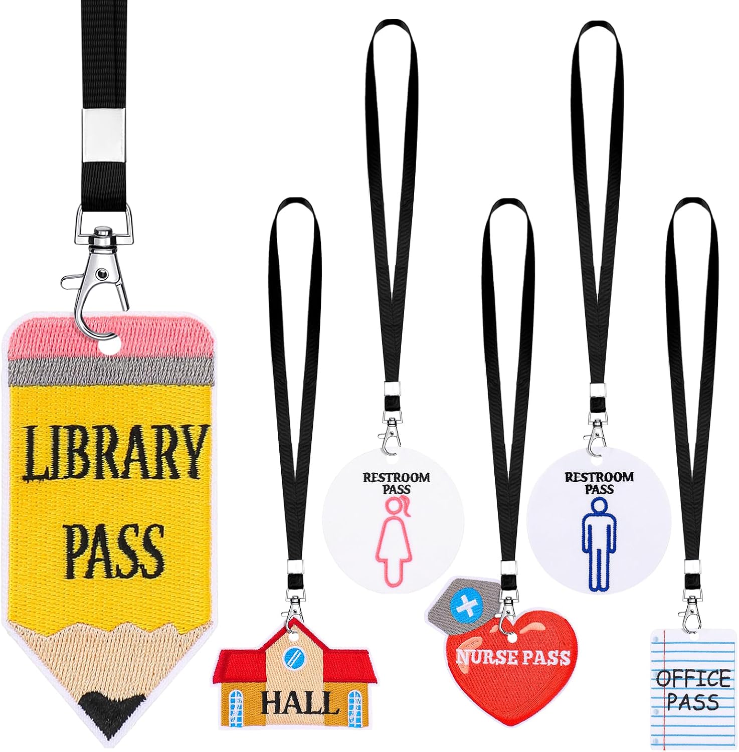 6 Sets Embroidered Hall Pass Lanyards for Teachers, Classroom