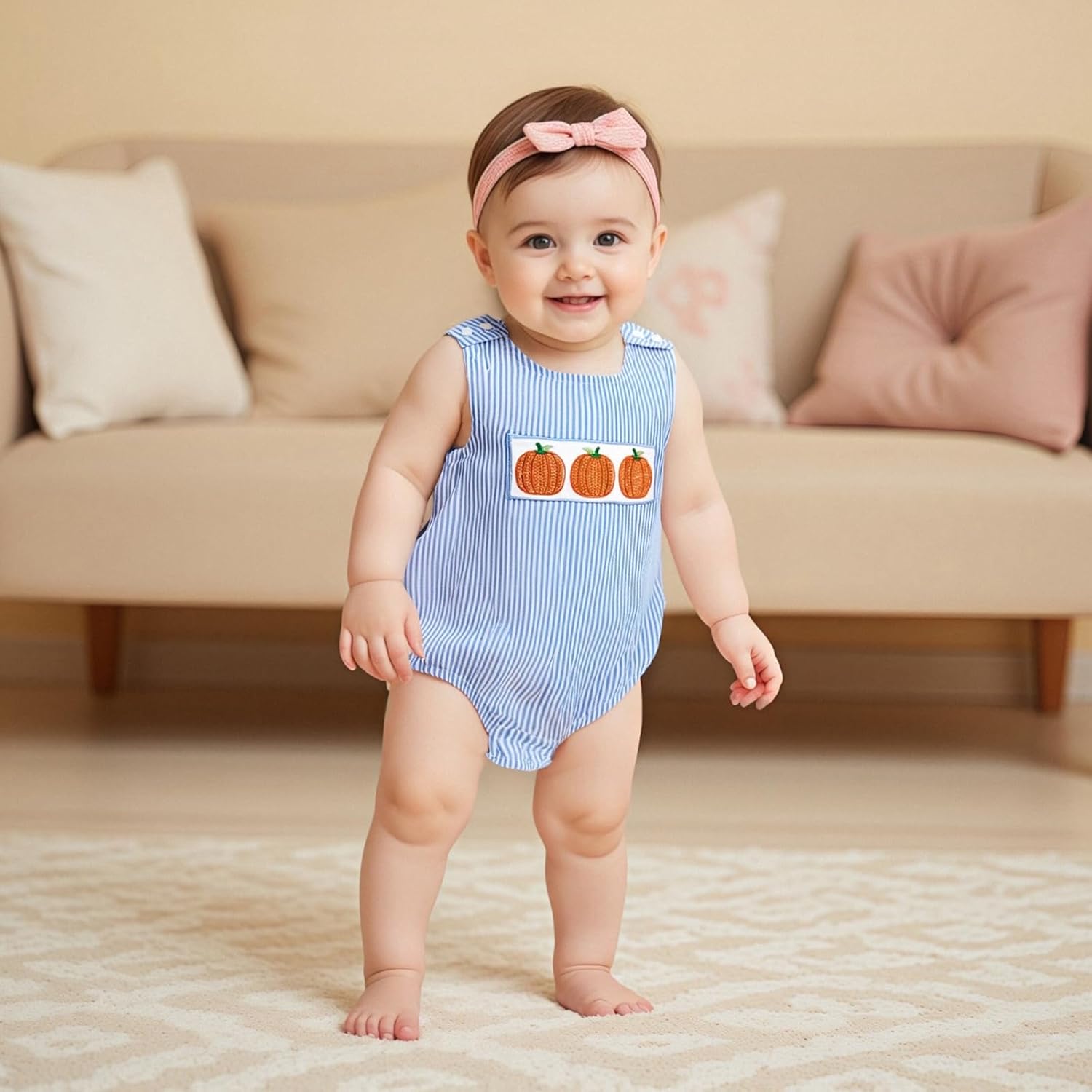 Baby Boy Girl Pumpkin Patch Outfits Newborn Plaid Smocked Bubble Romper Halloween Outfit Infant Thanksgivng Clothes - Image 3