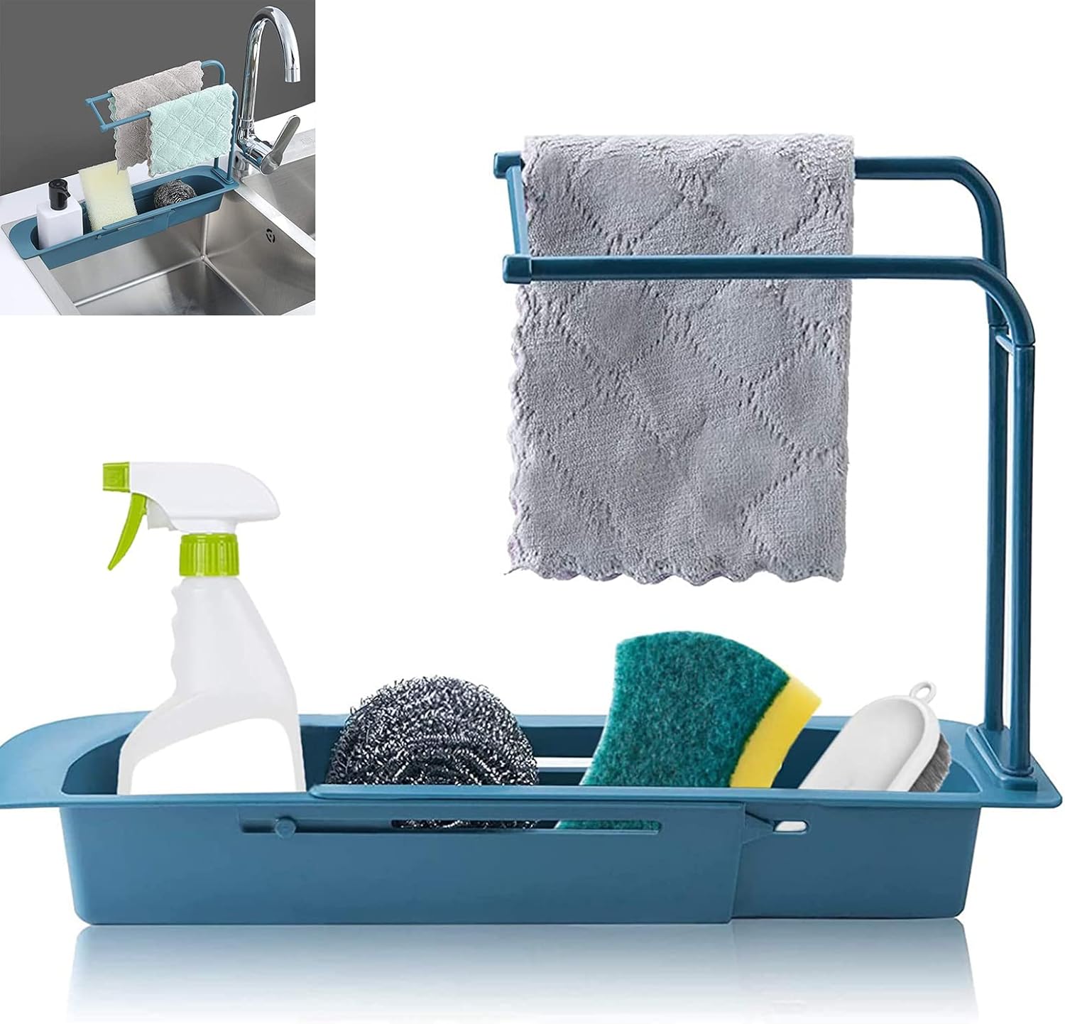 Telescopic Sink Holder, Adjustable Drainer Sink Tray Sponge Soap Holder
