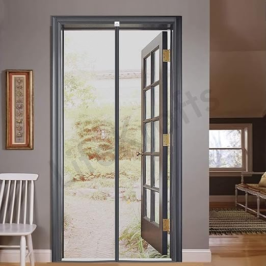 LifeKrafts Polyester Magnetic Mosquito Net for Door | Mosquito Curtain for All Door Types & Sizes | Auto-Closing Insect Screen to Keep Mosquito Out (210x100 cms, Grey)
