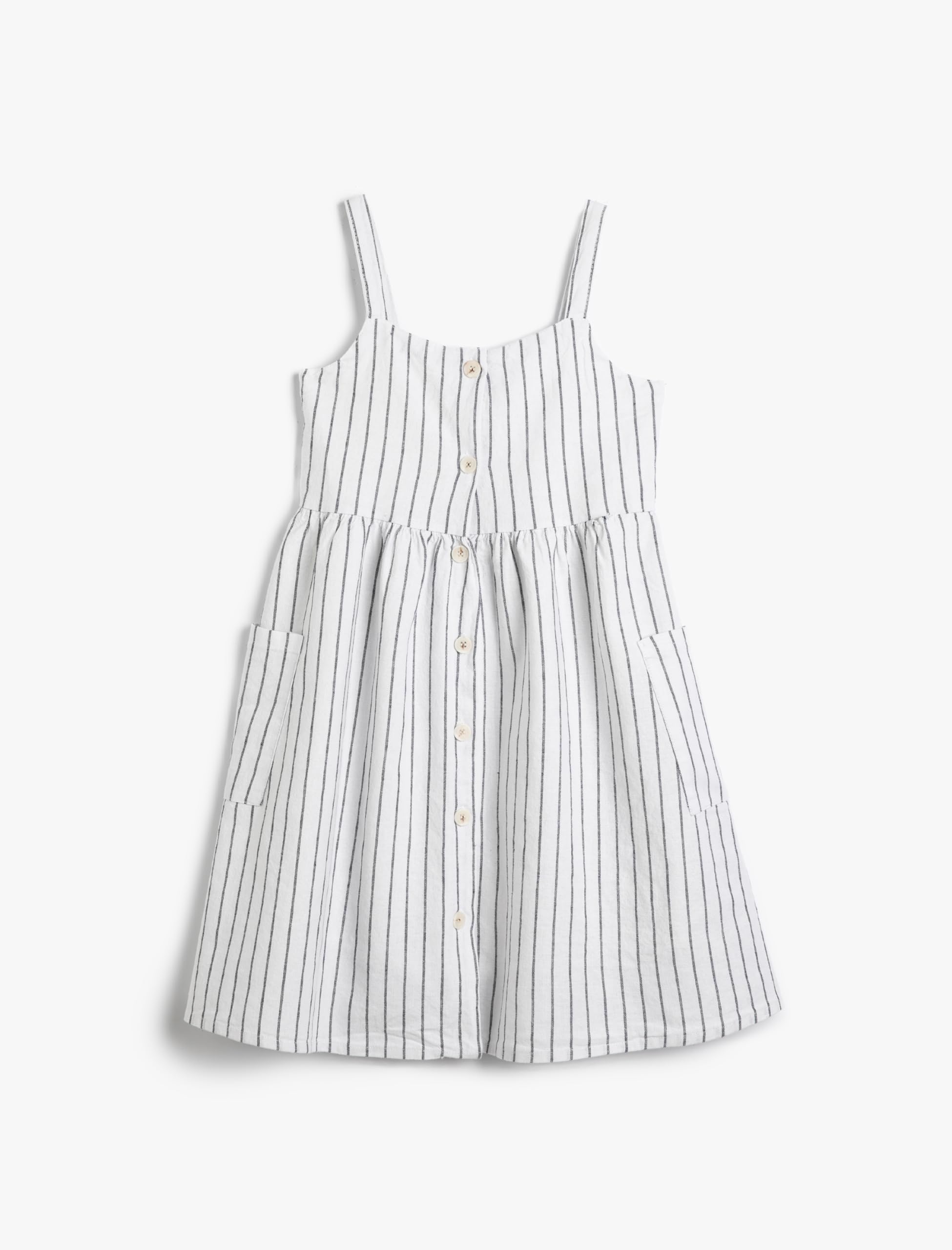 Vestido para niñas de lino Koton con botones y prácticos bolsillos 4