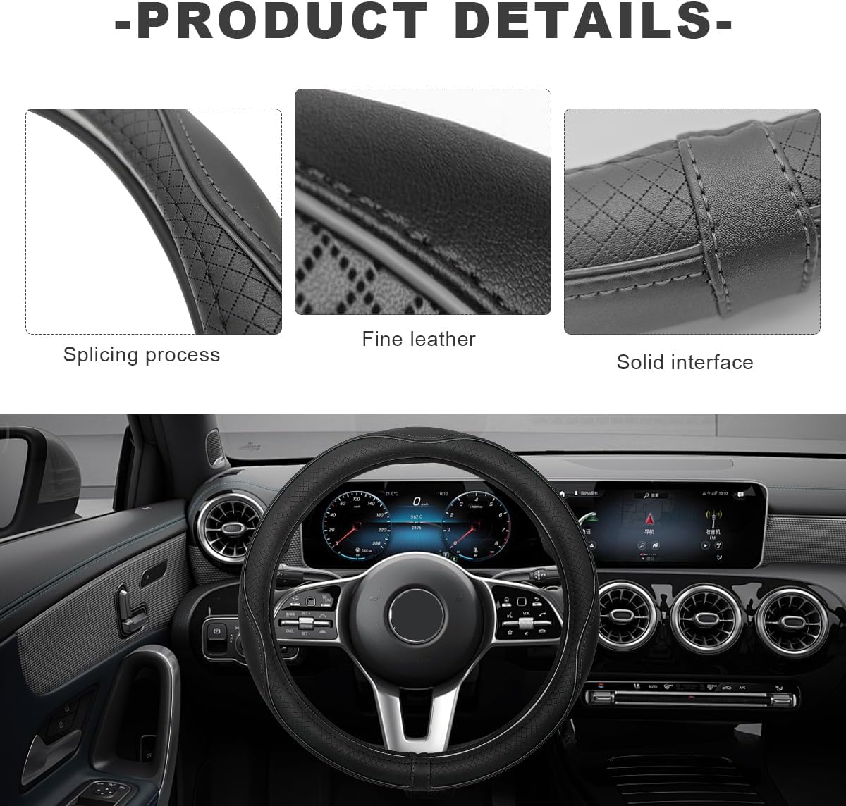 Car Steering Wheel Cover, 15 Inch Anti-Slip Breathable Leather Auto Steering Wheel Protector, Full Surround Soft Steering Wheel Cover for Men Women, Car Interior Accessories (Black & Gray) - Image 4