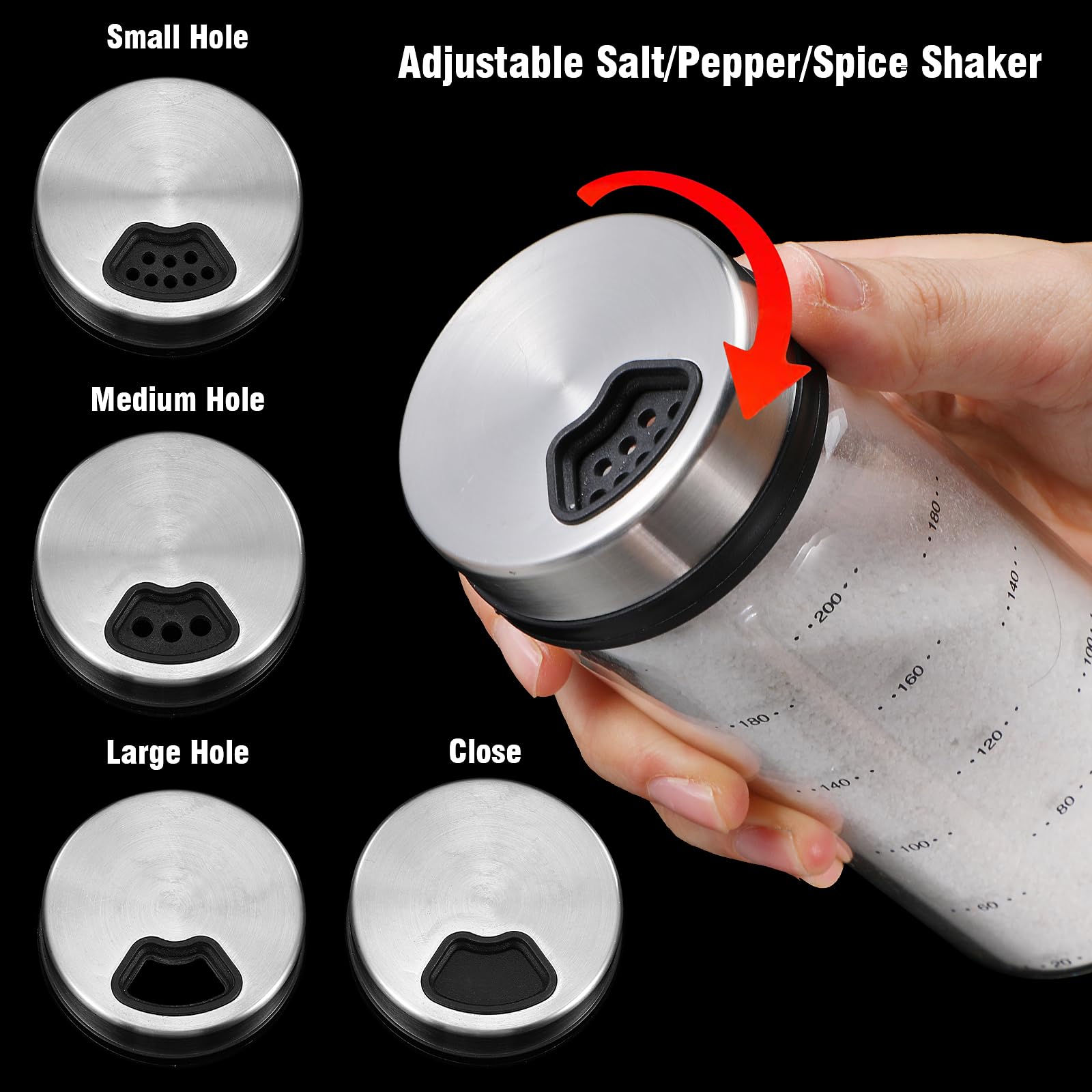 Gjinxi Salière et poivrière avec trous de versement réglables, shaker d'assaisonnement en verre transparent, shaker d'assaisonnement résistant à l'humidité, distributeur d'épices pour la saison, les
