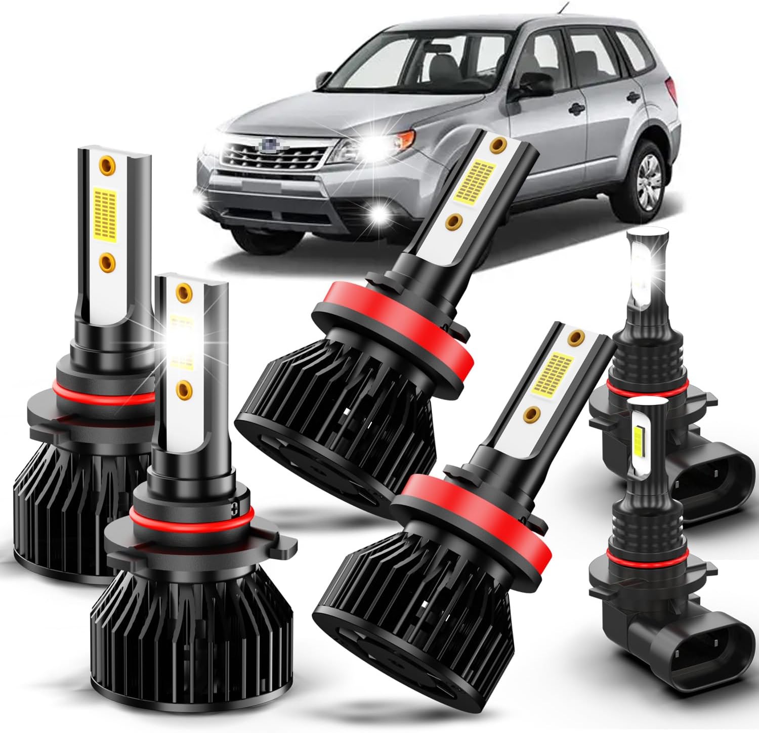 Fit For Subaru Forester 2009-2013 Fog Light Bulbs, Hi Low Beam Bulbs+ Fog Lights Bulbs Kit, 6500K White, Plug and play, Pack of 6