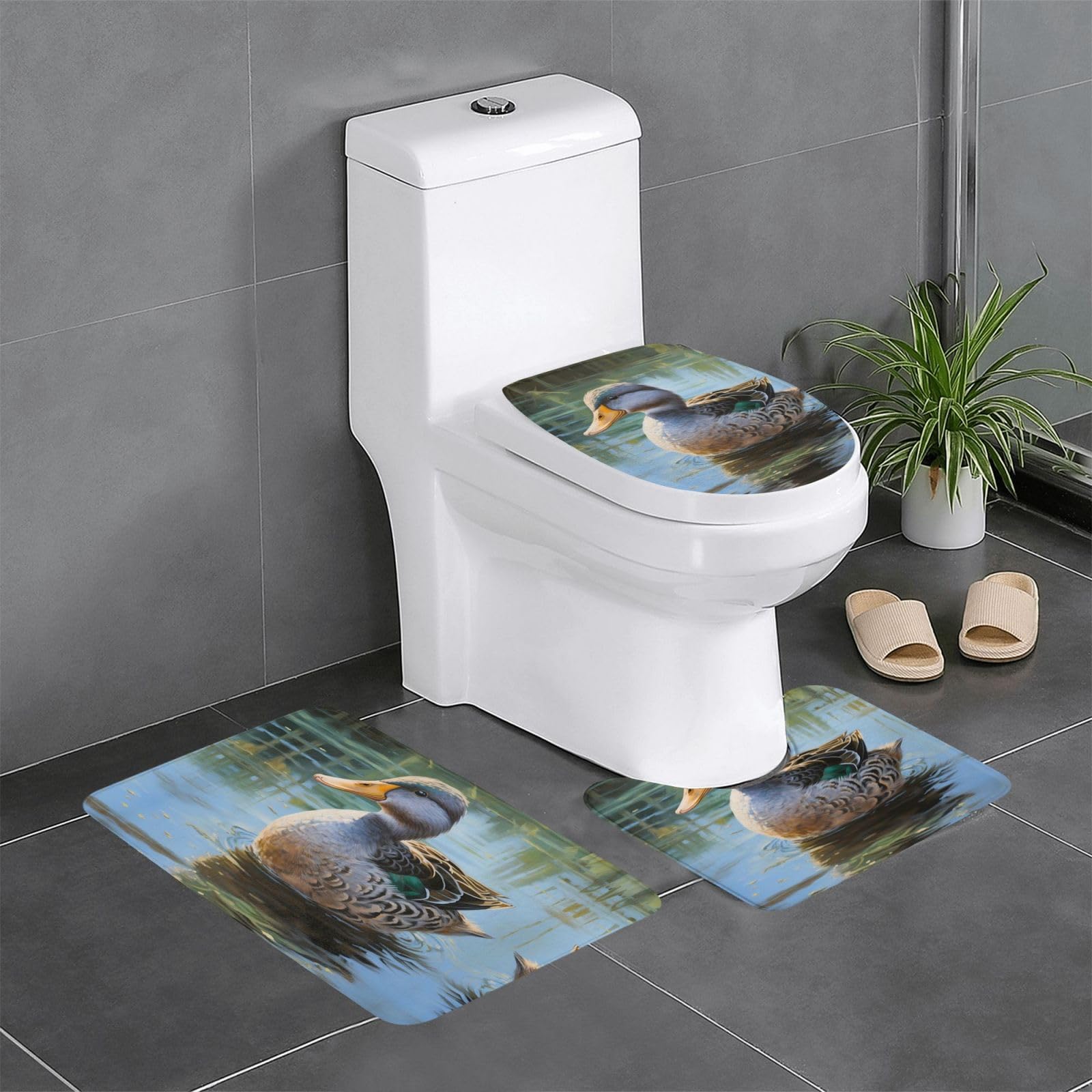 Tapis de salle de bain rectangulaire U et ovale antidérapant lot de 3 canard
