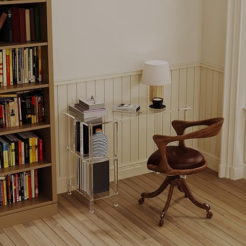 Miniatura 2 de HMYHUM Escritorio de acrílico para computadora de 40 pulgadas con estantes de almacenamiento reversibles, escritorio transparente de oficina en casa