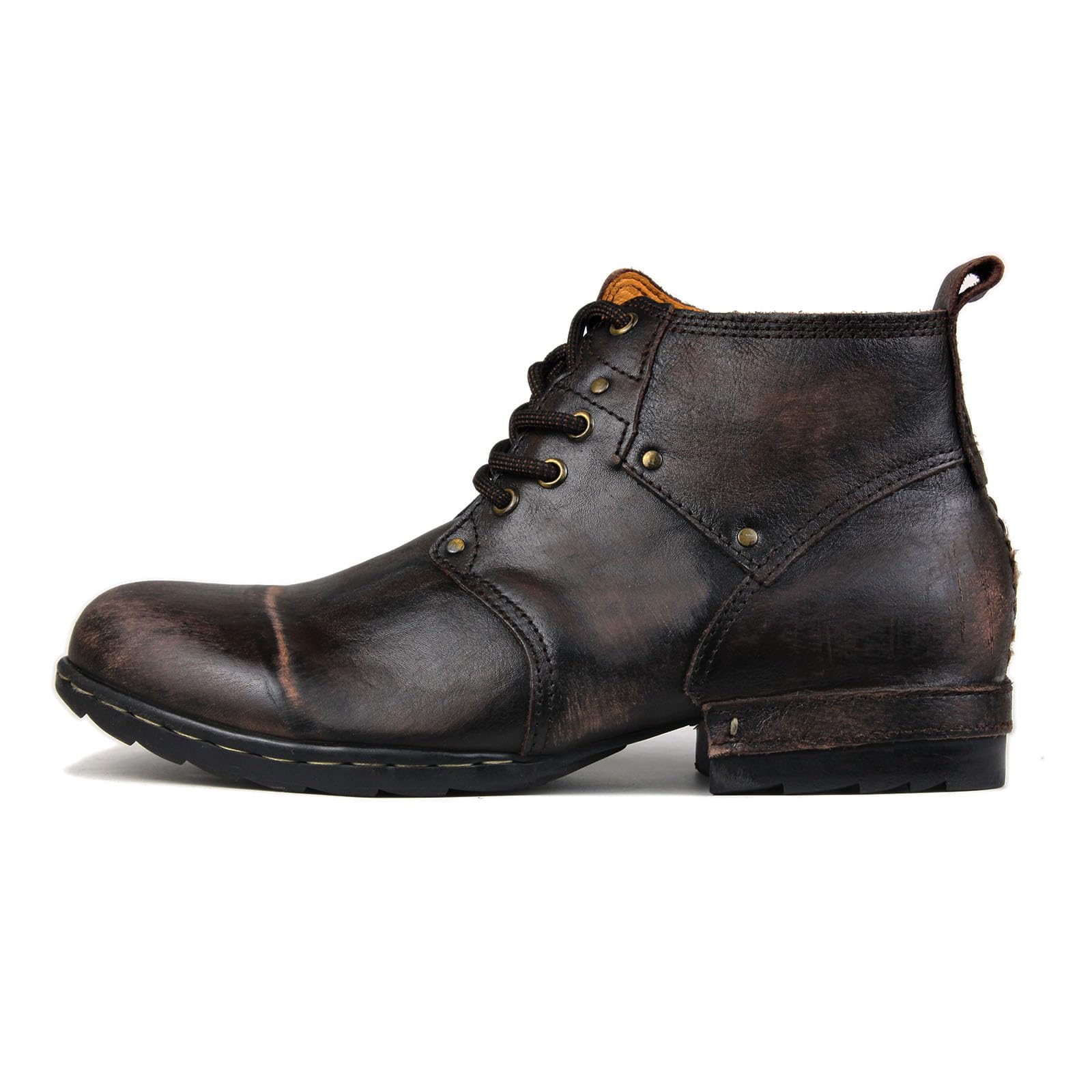 Męskie Grippy Black Iron Piece Toe-Tiped Design Chukka Buty Lace-up Motocykl Casual Skórzana Sukienka Kąpielówki dla mężczyzn Moda 6015-3-A-R