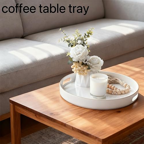 Miniatura 6 de Zosenley Bandeja decorativa, bandeja redonda de plástico con asas, moderna bandeja de tocador y bandeja para servir otomana, mesa auxiliar, cocina