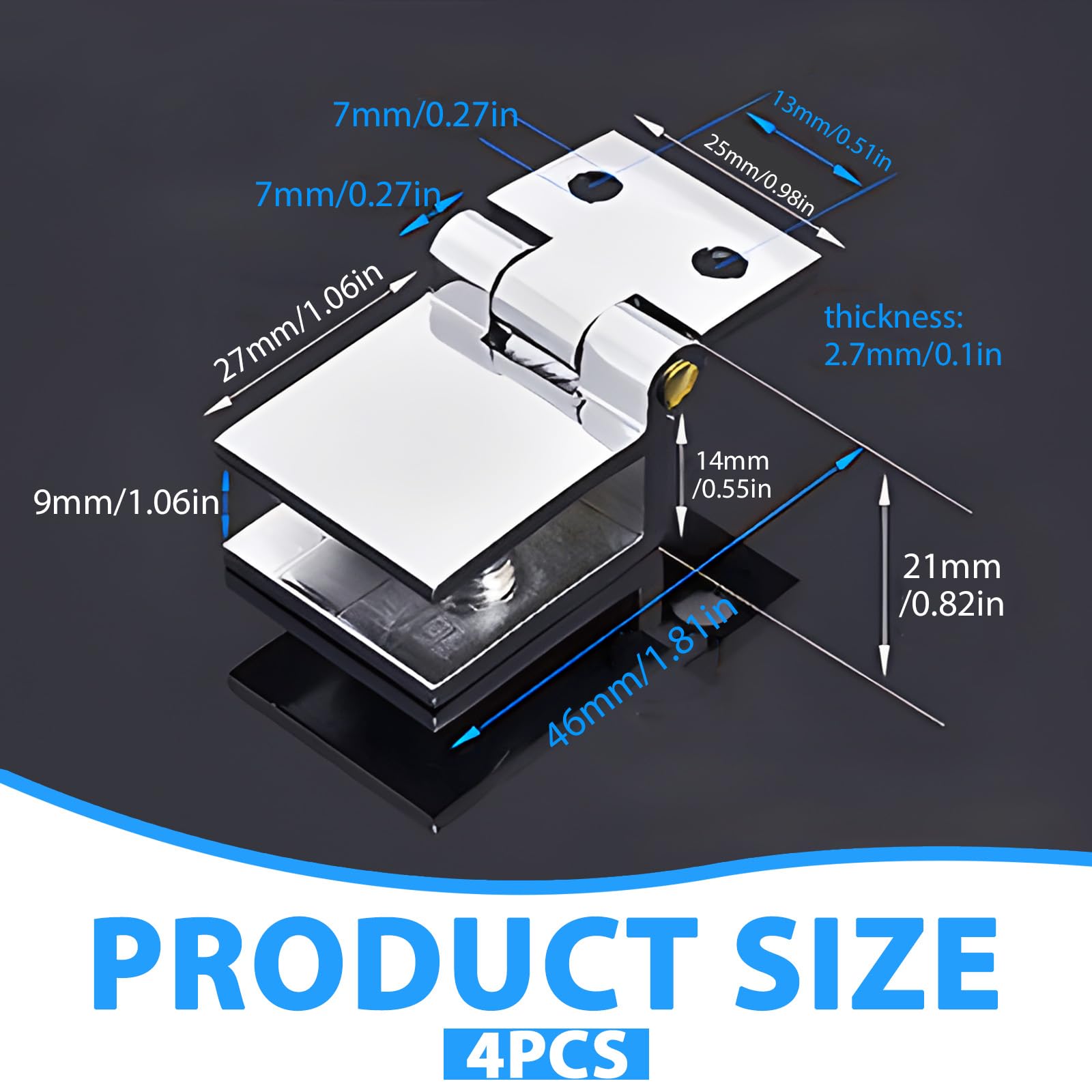 Vidrio con Bisagra, 4pcs Inoxidable Cristal Bisagras Puertas Abrazadera de Vidrio Bisagra de Puerta para Vitrinas para Puerta, Puerta de Gabinete, Adecuado para 5-8mm Vaso