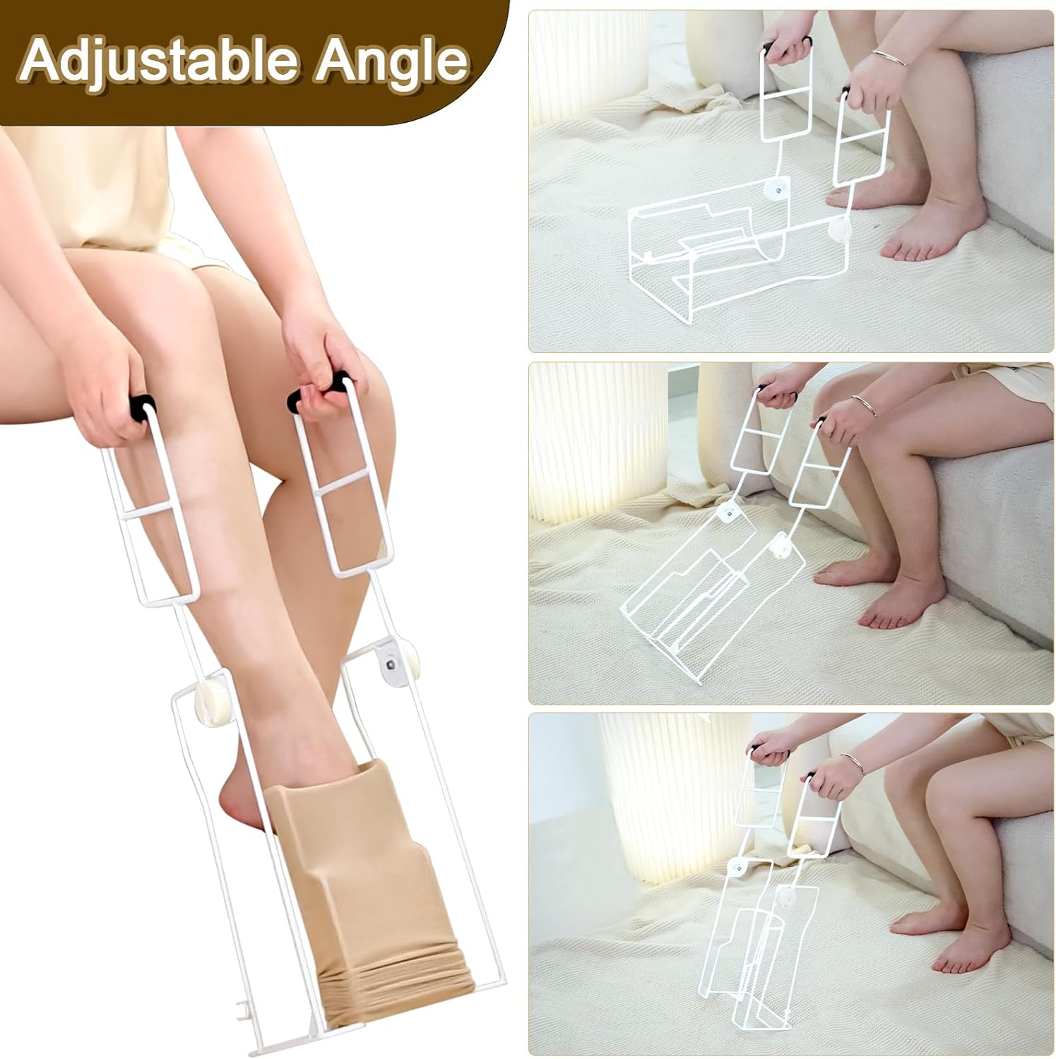 Upgraded Large Compression Sock Aid Device with Extended Handle, Compression Sock Donner Helper with Adjustable Angle, Suitable for Seniors & Cannot Bend & Arthritis & Recovering from Surgery