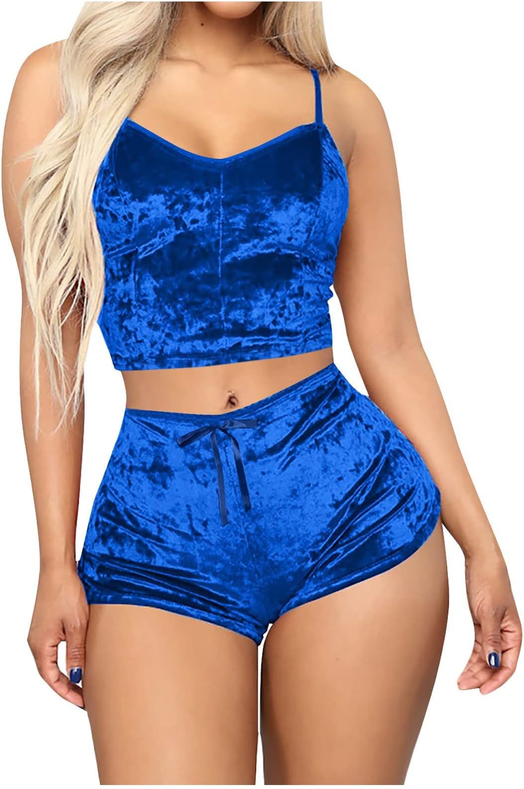 GenericWomen's Strappy Lingerie Deep V Sexy Lingerie Velvet Camisole Bow Shorts Set Bra Underwear Naughty Outfits