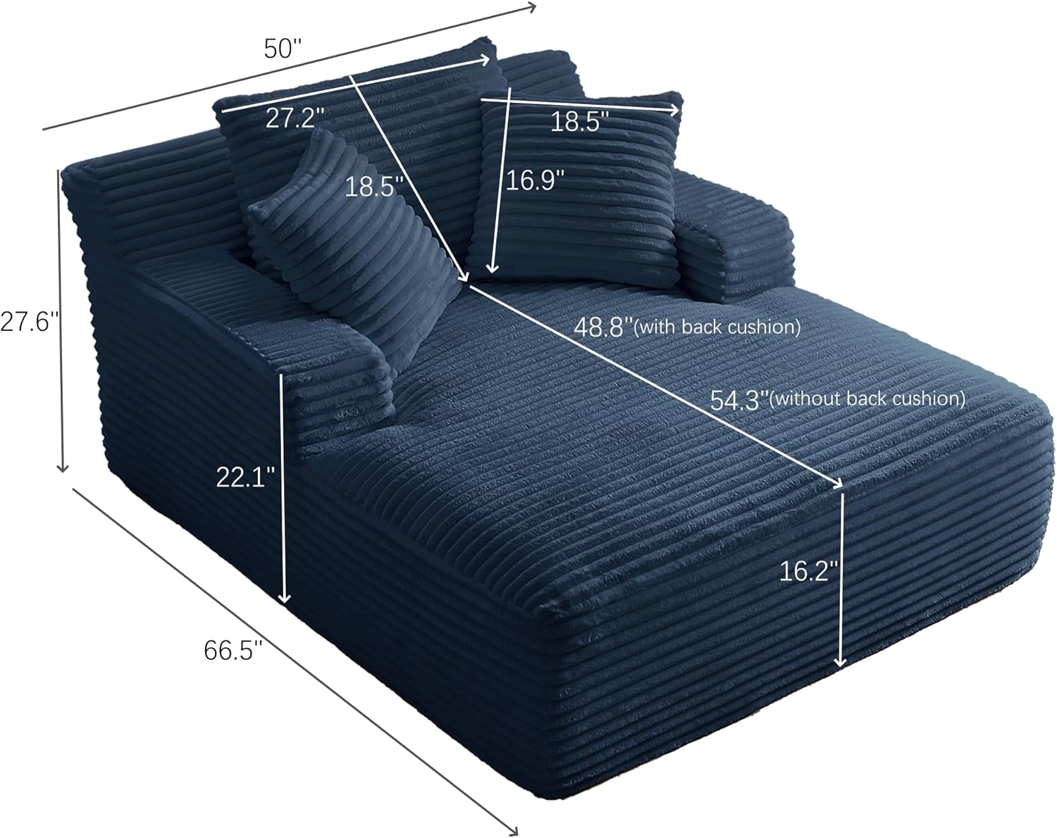 50" W Oversized Boneless Chaise Lounge Sofa Chair Indoor, Corduroy Plush Reading Cloud Couch, No Assembly Single Floor Sleeper Chair Bed for Living Room Apartment Office Small Spaces