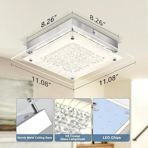 Miniatura 5 de Lámpara de techo de montaje empotrado de 11 pulgadas, lámpara de techo cuadrada de cristal, lámpara de techo regulable para cocina, baño,