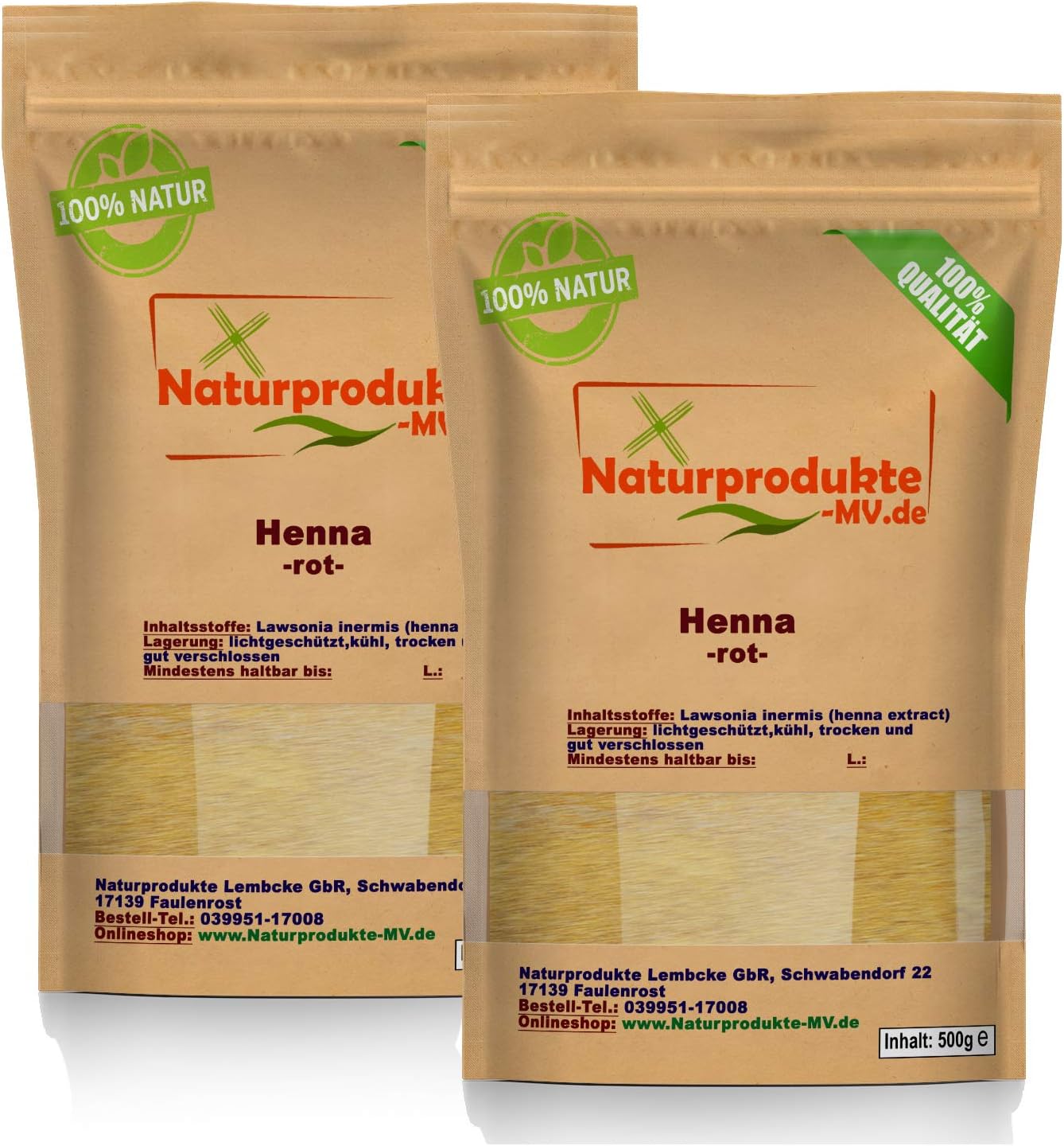 Henna Powder Red (2 x 500 g) Henna Powder Hair Colour Natural Hair Care