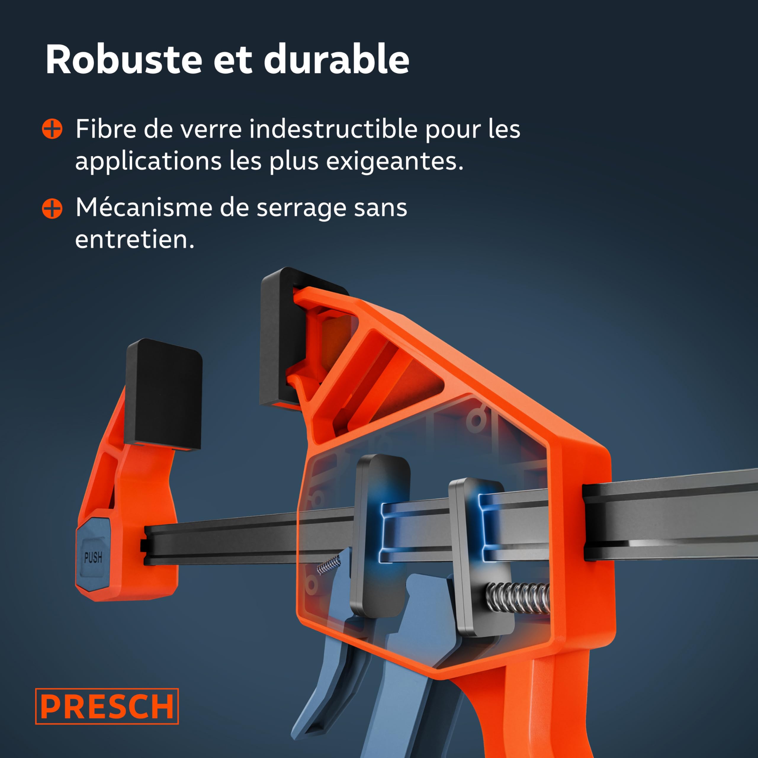 Presch Lot de Serre joints menuisier 300mm 600mm 4 pcs - Serre joints rapide force de serrage 300kg fonction d'écartement acier carbone fibre de verre