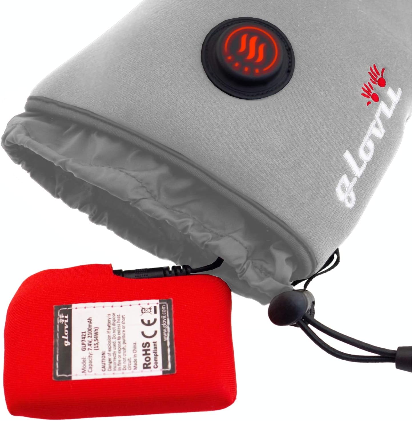 Glovii GLG Heated Universal Glove with battery inserted into cuff pocket