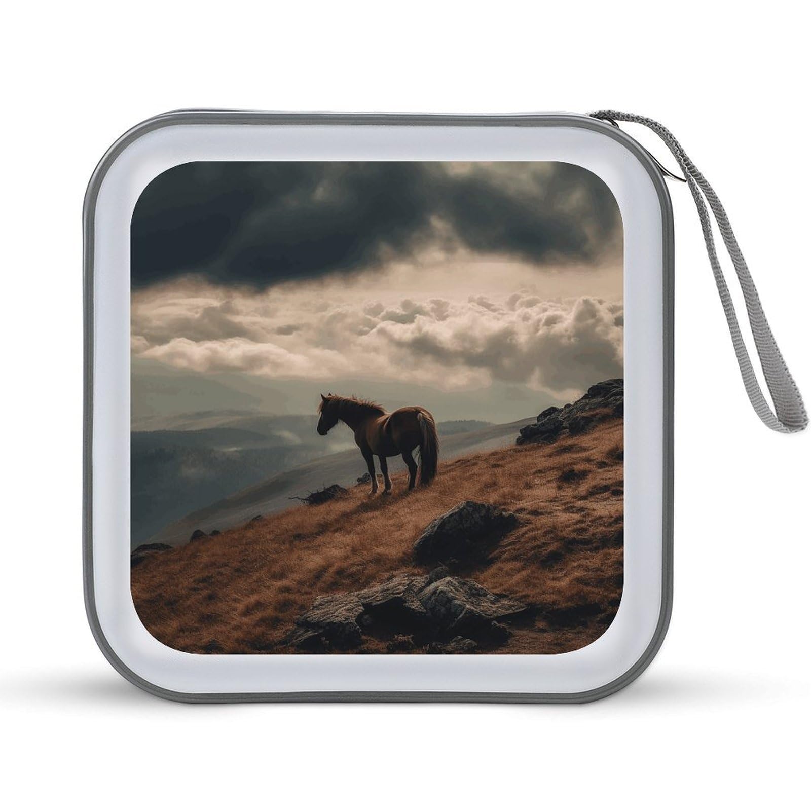 FekiLoot Horse Grazing on The Mountain CD Case 40 Capacity DVD Case Holder Hard Plastic DVD Disc Storage Binder for Car Portable Zipper Disc Storage Organizer Wallet Bag for Home Travel