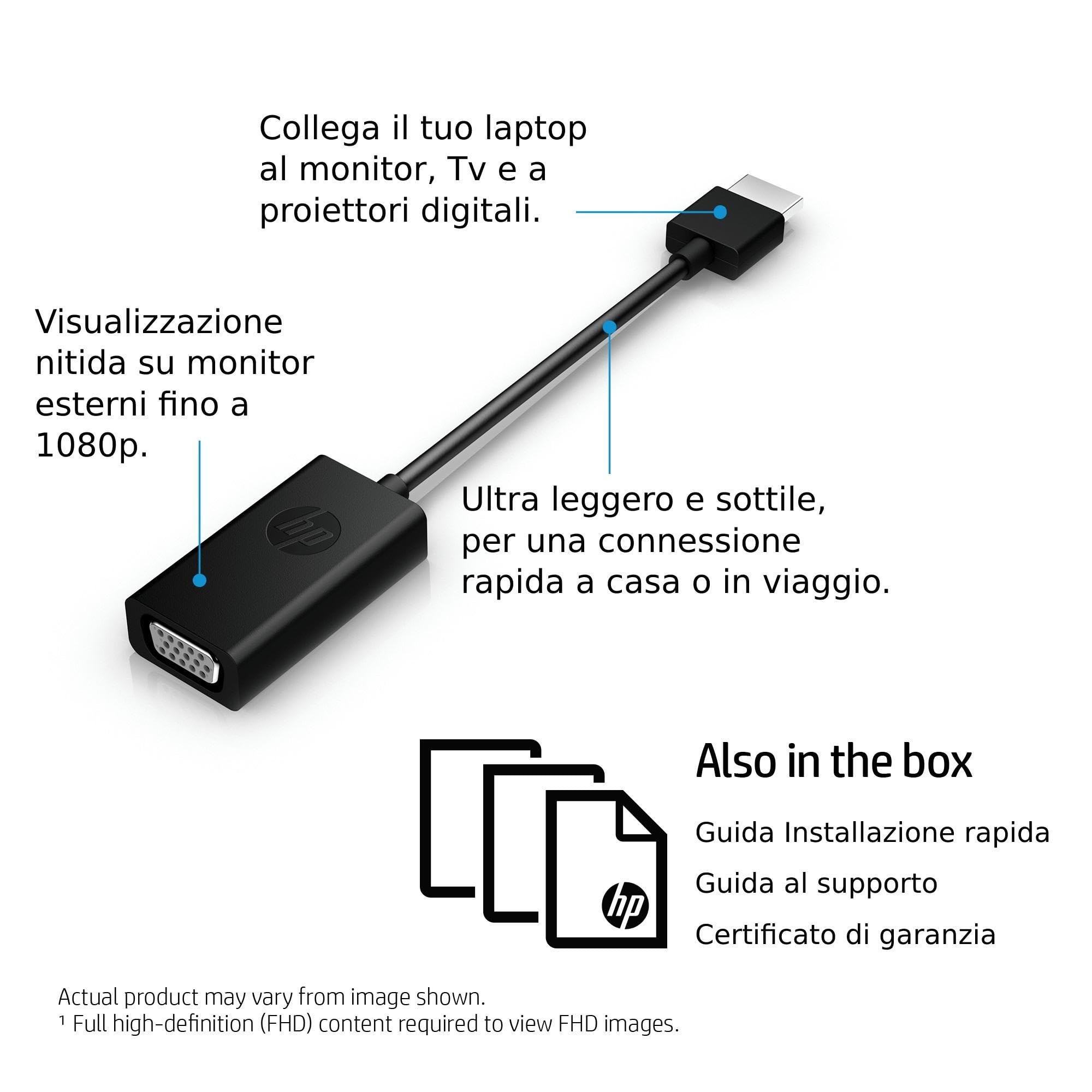 HP Adattatore da HDMI a VGA, Compatibile con Notebook e Tablet, Nero