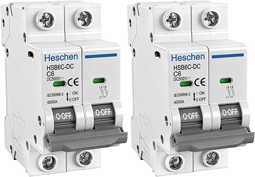 Heschen DC Miniatur-Leistungsschutzschalter, HSB6C-DC, 2 Polig, DC500V 125A, Photovoltaik-Leistungsschalter, für Solar-PV-Anlage Solarzellen…