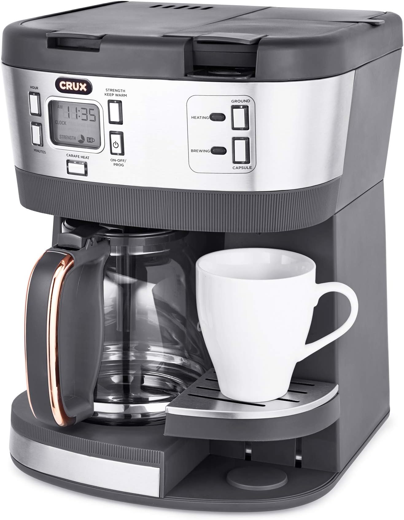 CRUX (14813) Triple Infusion Brew Programmable Coffee Maker for 12 Cup Carafe or Single Serve K-Cups