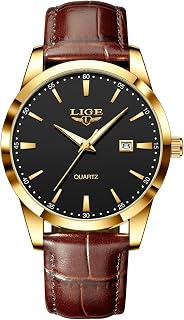 LIGE Watches for Men Waterproof Analog Dress Vintage Chronograph Analog Casual Leather Stainless Steel Unique Quartz Mov