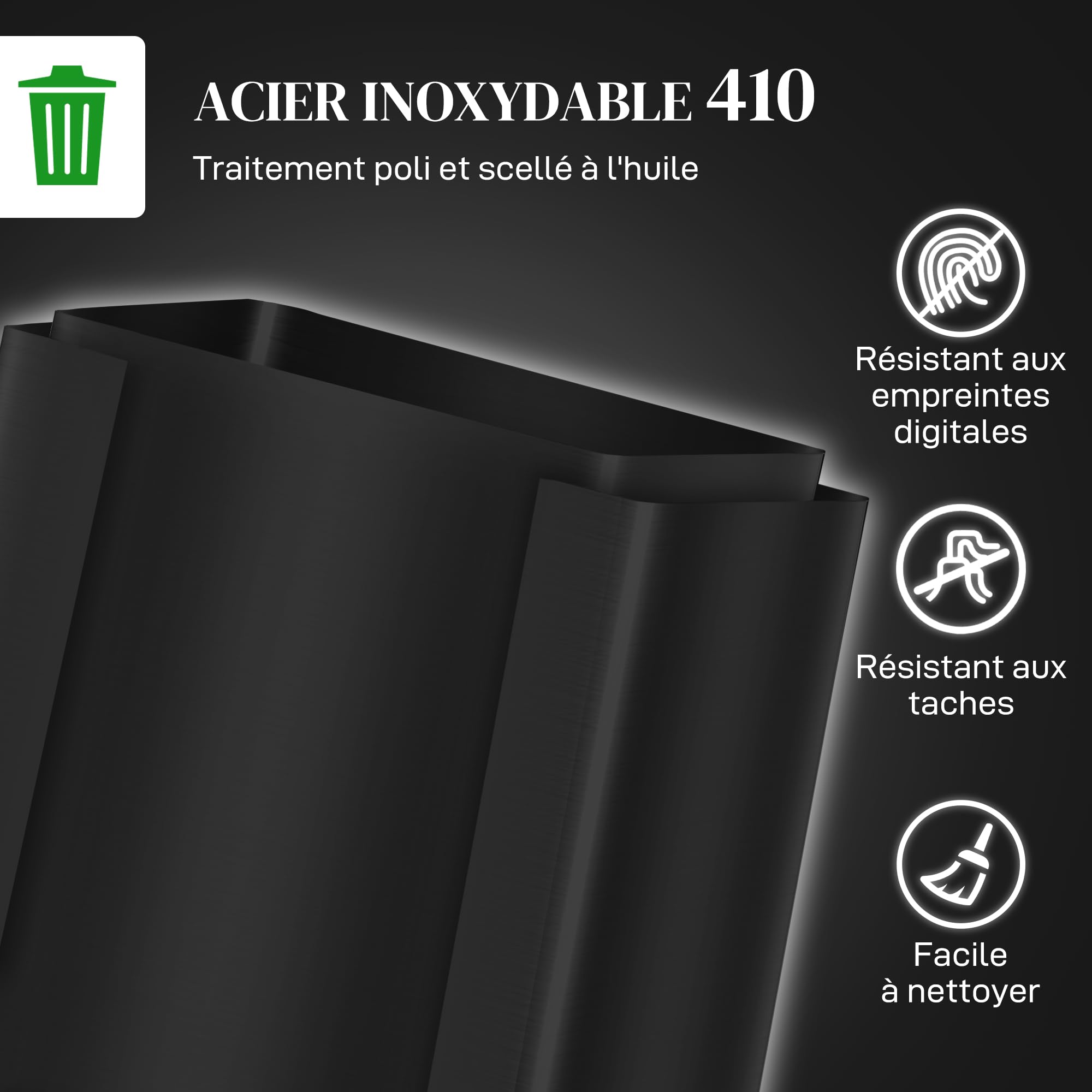 HOMCOM Poubelle à Double Compartiment 2x25L Acier Inoxydable Noir Mat | Poubelle de Cuisine à Pédale, Tri Sélectif, Seaux Intérieurs, Couvercle à Fermeture Douce, Maintien en Ouverture, Poignées