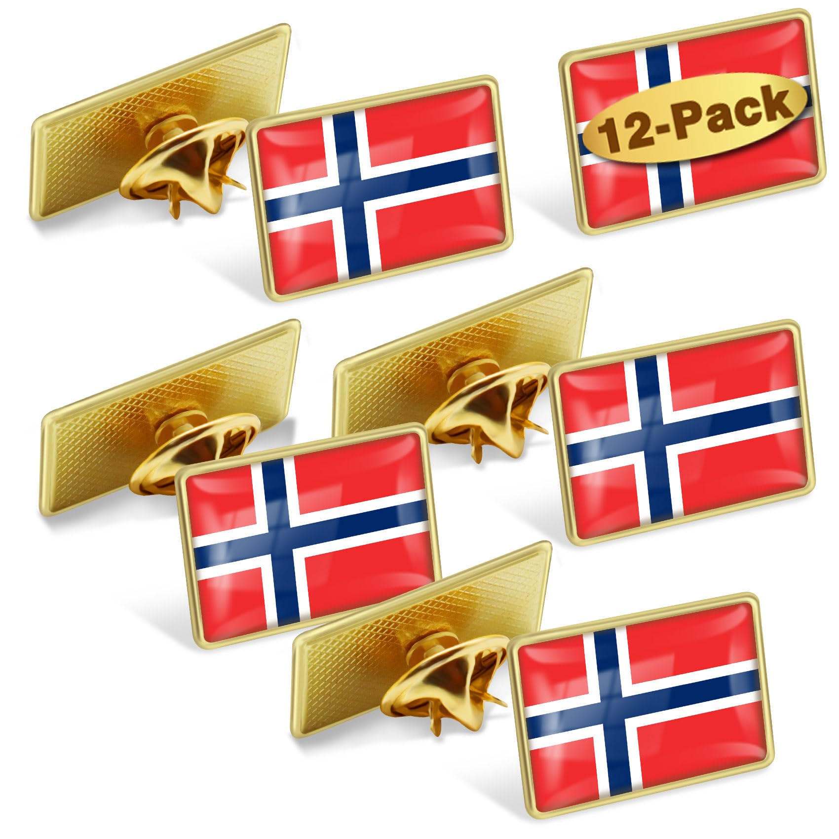 MIDLE12/24/50/100Pcs Norway Flag Lapel Pins Bulk - Metal Norwegian Nordmann Brooch Badge Souvenir for Men Women Clothes Bags Hats