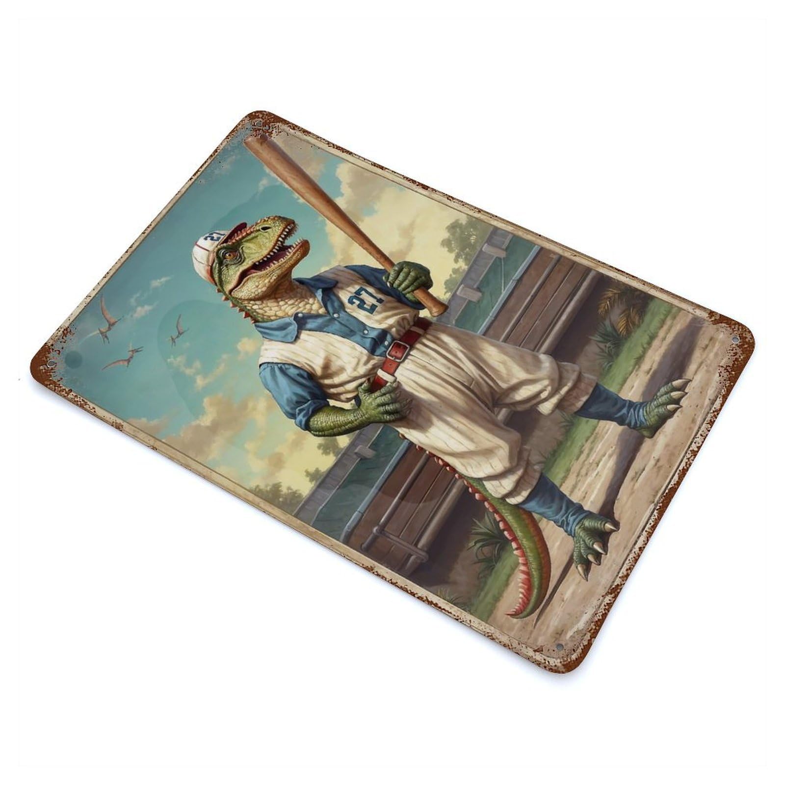 Cretaceous Dino Champ 27 11.8"x7.9" Retro Metal Sign, Old School Wall Decor for Office, Studio And Wall Decor