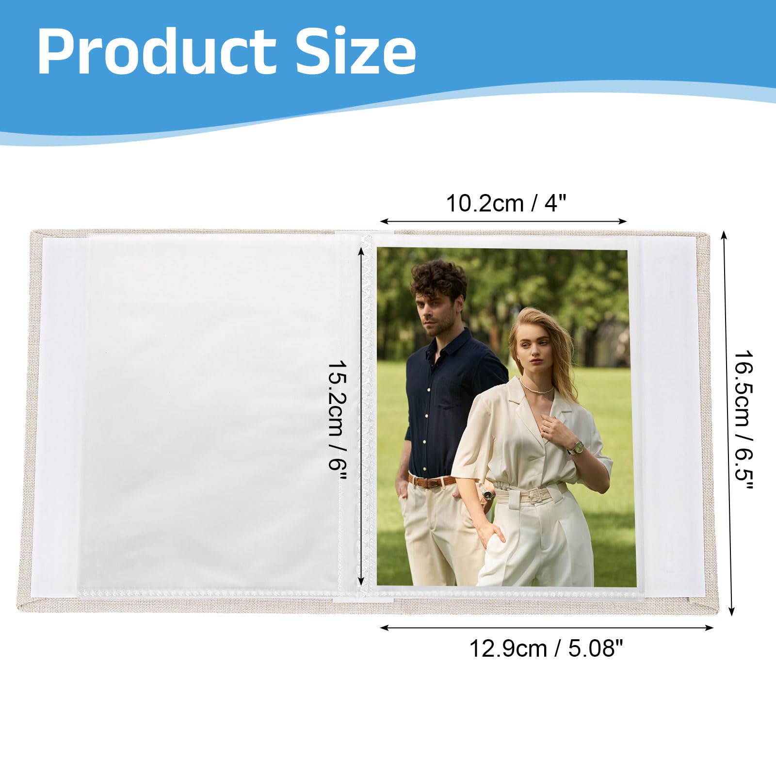uxcell Small Photo Album, 4x6 Inch Linen Cover Pockets Photo Book, Slip-in Picture Albums with Display Window Holds 26 Page 52 Photos for Wedding Family Anniversary, Beige