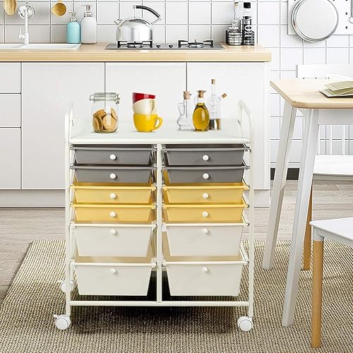 Miniatura 2 de ReunionG Carrito de almacenamiento de 12 cajones, carrito de 12 cajones, carrito organizador con ruedas, organizador de papel para álbumes de