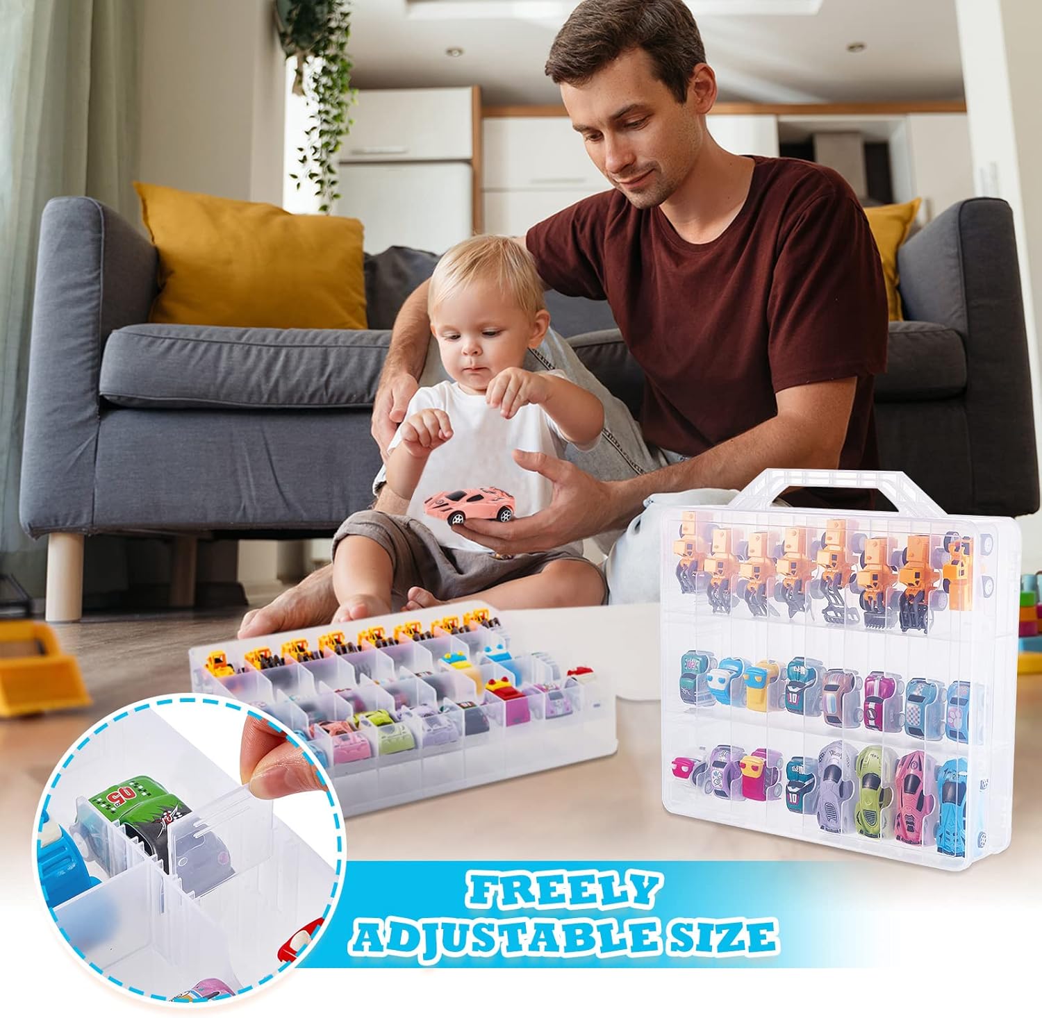 Marsui 2 Pack Toy car Storage Case with 48 Compartments Toy Organizer Compatible with Cars, Small Dolls, Tiny Toys, Crafts Supplies